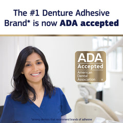 ADA Accepted American Dental Association logo with Fixodent.