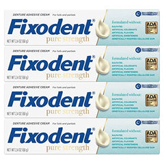 Partial denture wearer applying Fixodent Pure Strength adhesive.