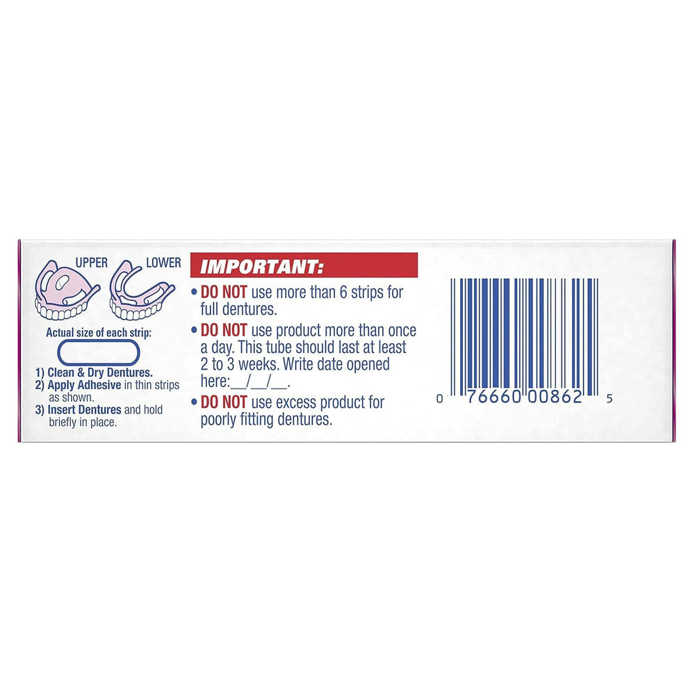 Box showing Fixodent Original 0.75 oz pack of 12 tubes