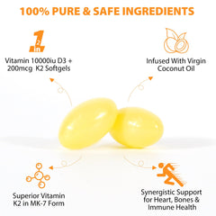 Close-up of vitamin D3 and K2 softgel capsules