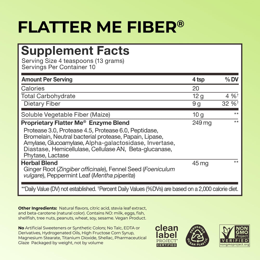 Serving size of Flatter Me Fiber GLP-1 Booster powder with water