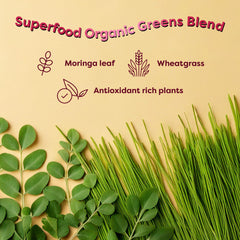 Organic greens blend ingredients: moringa leaf and wheatgrass