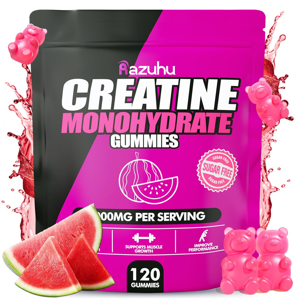 Watermelon-flavored creatine monohydrate gummies bottle, 120-count