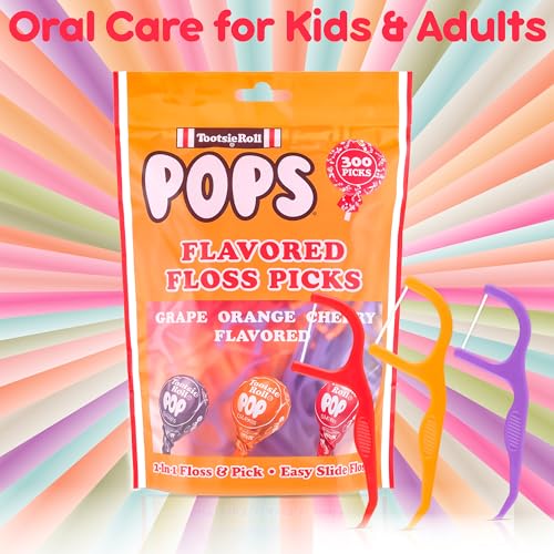Close-up of grape, orange and cherry flavored floss picks
