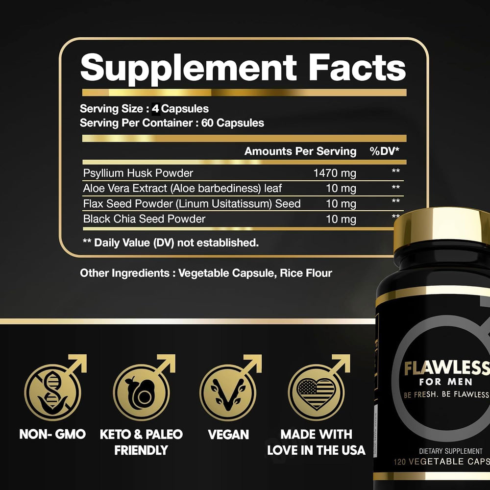 Vegan, gluten-free Flawless for Men packaging