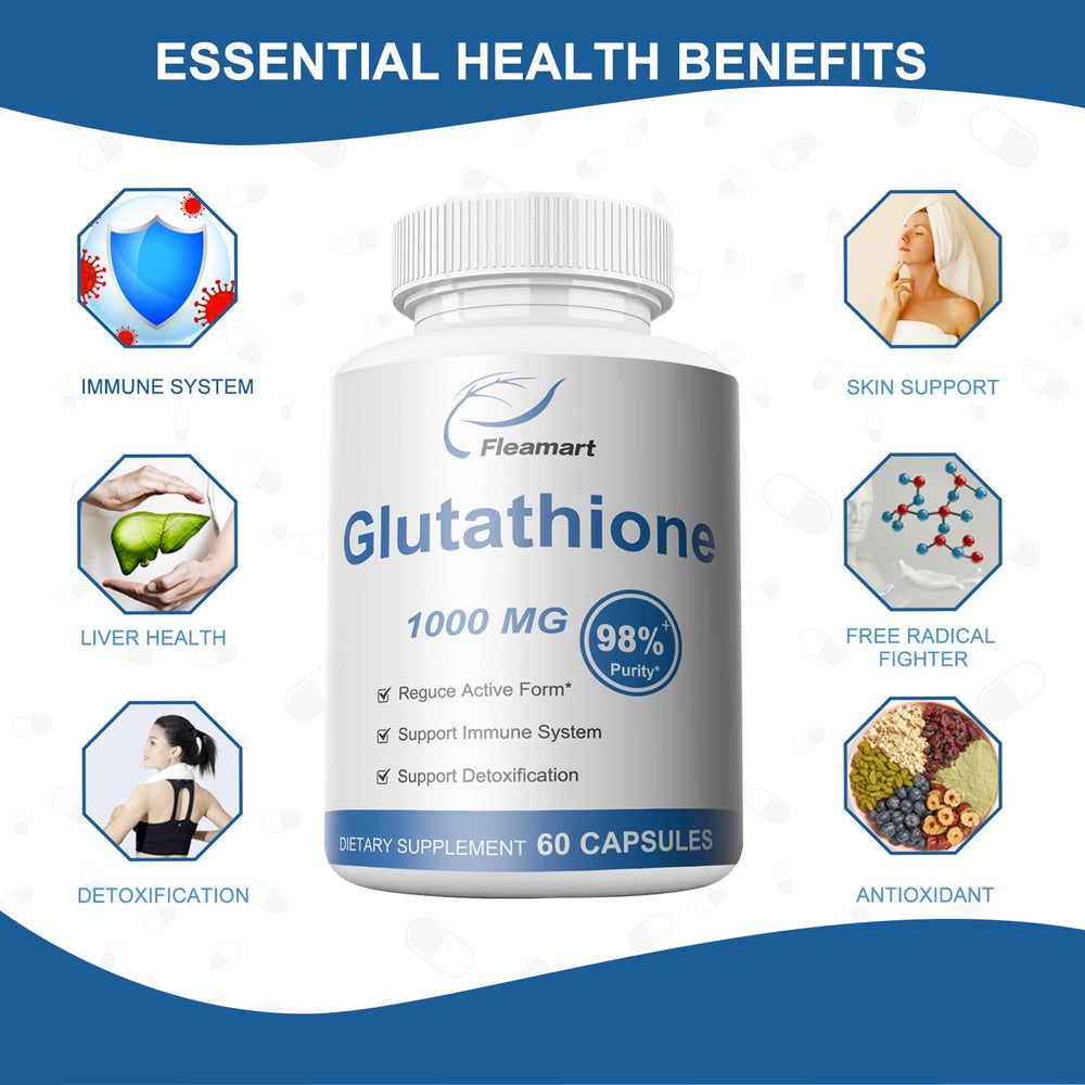 Fleamart Glutathione capsules closeup highlights purity and convenient daily intake