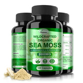 Fleamart Irish Sea Moss Capsules 120ct bottle featuring raw sea moss