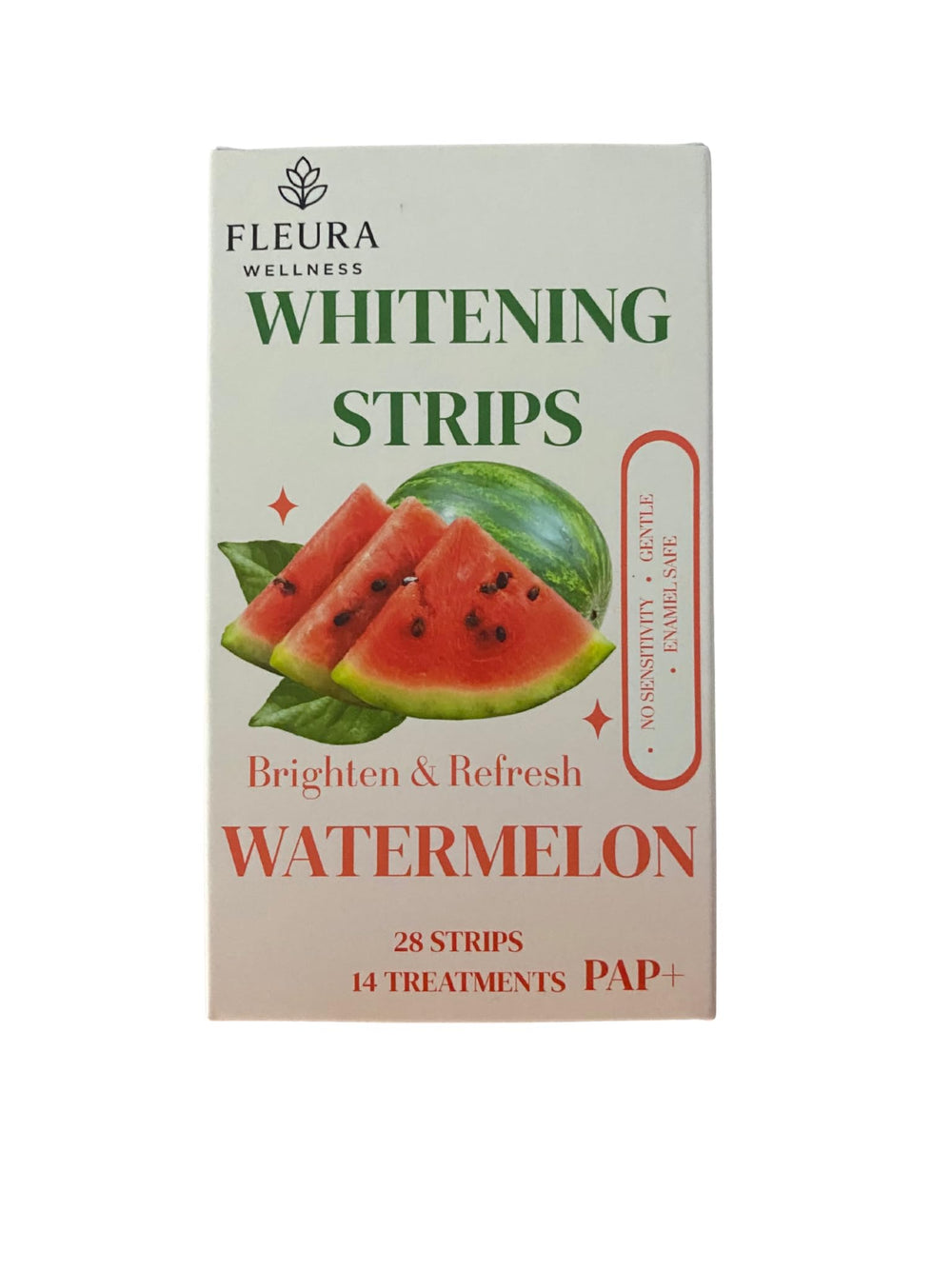 Fleura Wellness PAP Teeth Whitening Strips Peach Watermelon packaging