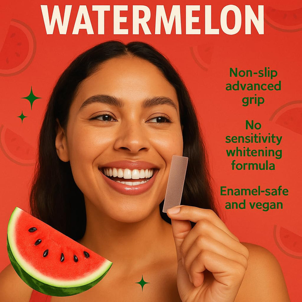 Peach and Watermelon flavored whitening strips laid out