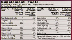 Nutrition facts panel close-up on Flintstones bottle