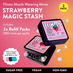 Open tin of Flintts Mints Strawberry Stash showing mints inside