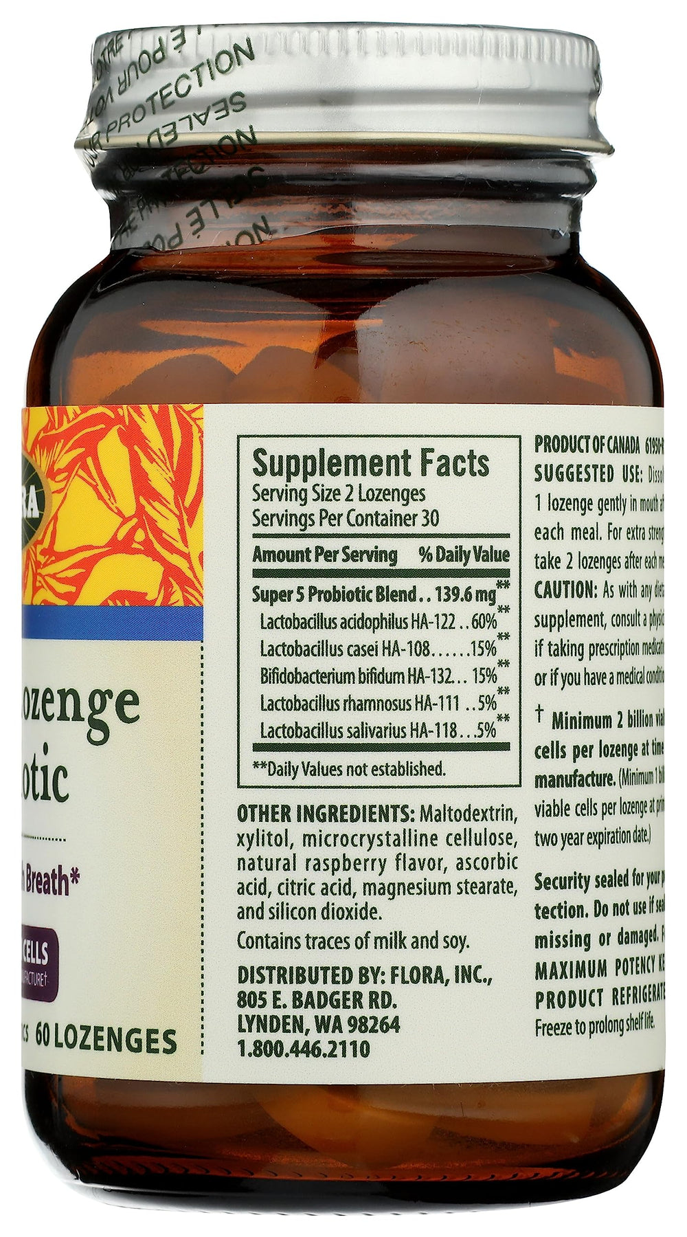 Gluten-free, vegetarian, RAW probiotic lozenges label