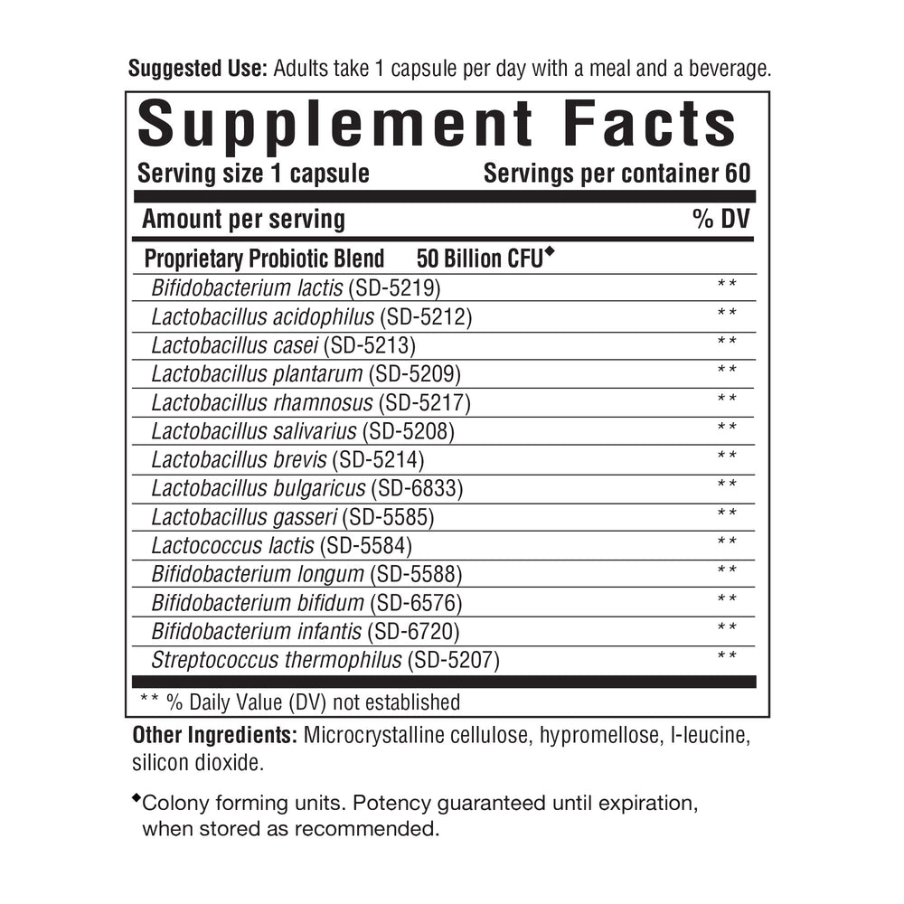 Close-up of 50 billion CFU claim on the product label