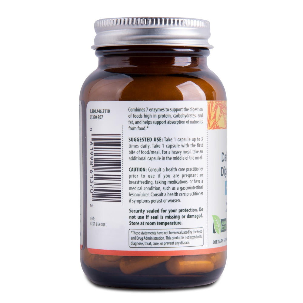 Vegetarian capsules representing Flora Daily Maintenance Digestive Enzymes