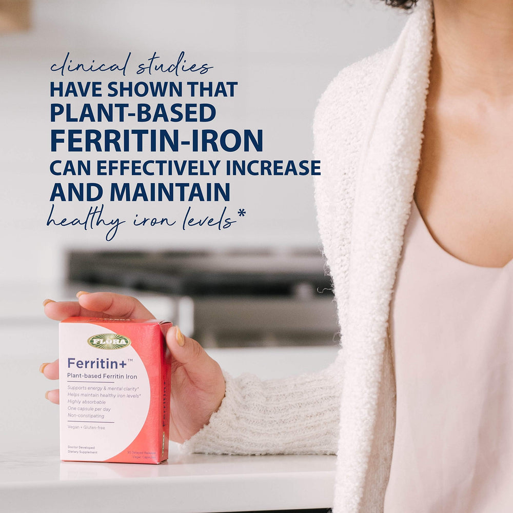 Product label highlighting plant-based iron