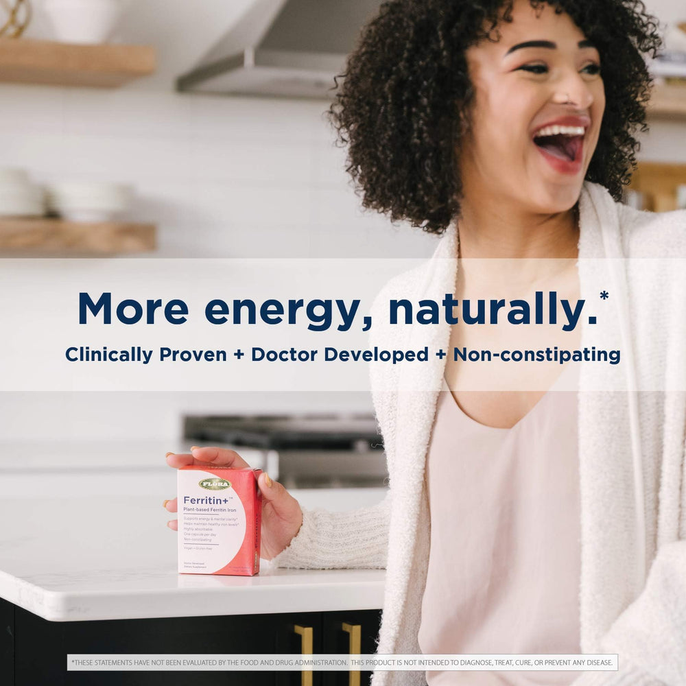 Lifestyle shot featuring Flora Ferritin+ product