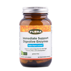 Flora Immediate Support Digestive Enzymes bottle with 60 vegetarian capsules