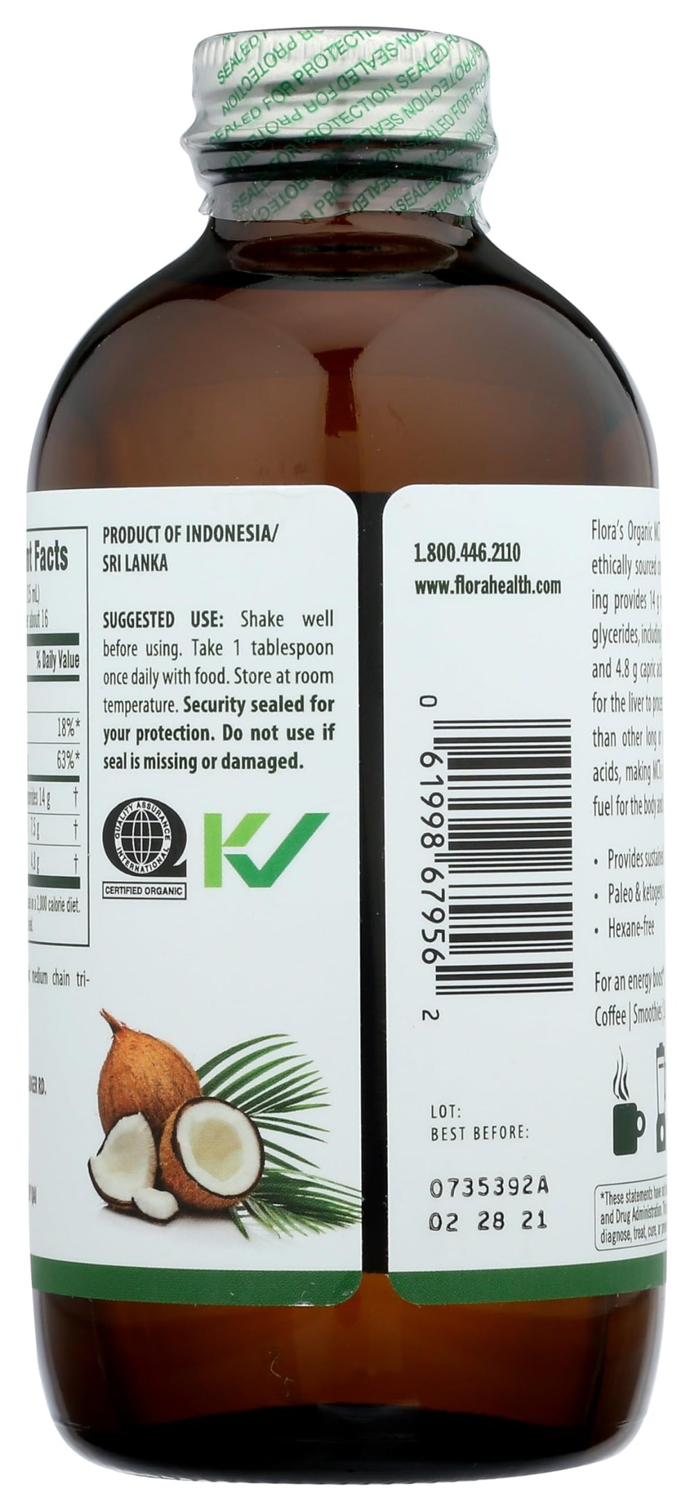 Flora Health certifications for MCT Oil