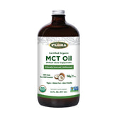 Flora MCT Oil certified organic 32 oz glass bottle label