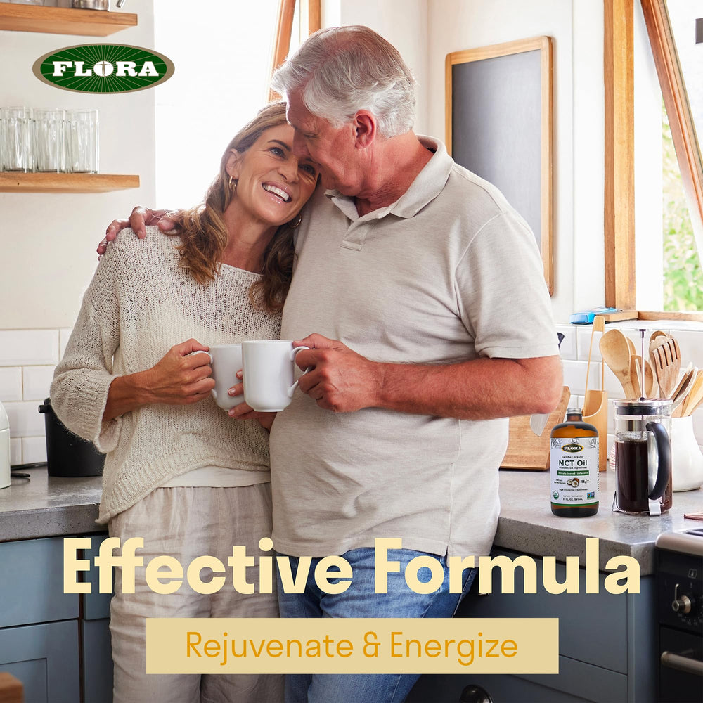 Keto-friendly Flora MCT Oil bottle and label