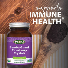 1.7 oz packaging of Flora SambuGuard Elderberry Crystals
