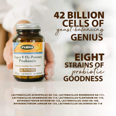 Back nutrition label of Flora Super 8 probiotic bottle