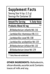 Close-up of Flora probiotic powder container