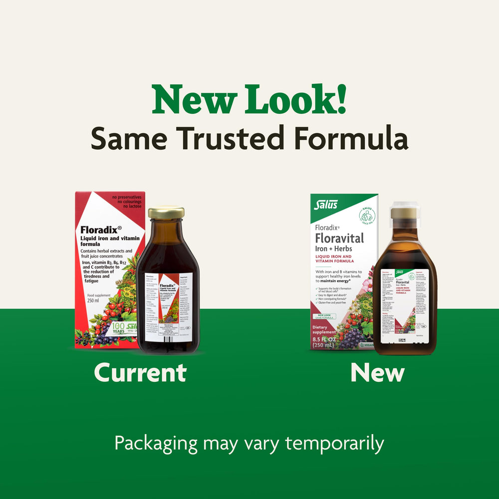 Lifestyle shot of Floradix Floravital bottle on display