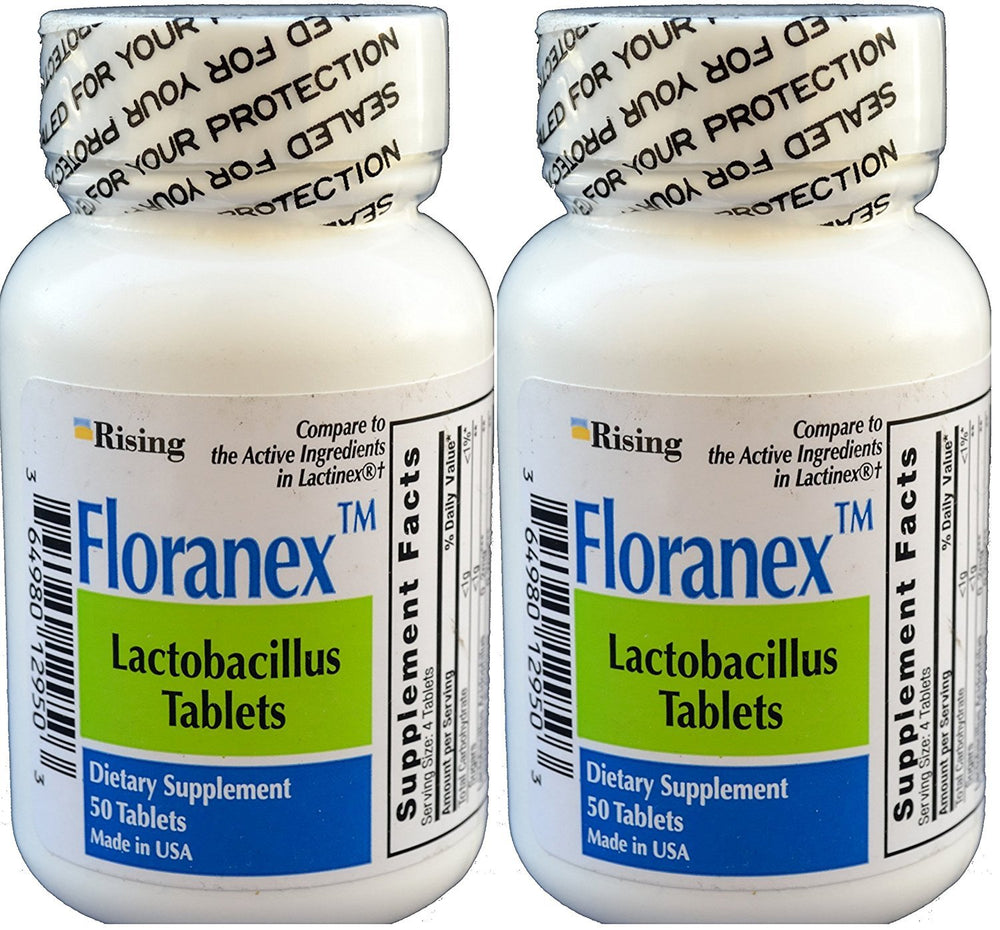 Floranex Probiotic bottle with 50 tablets per bottle, pack of 2 (100 tablets total)