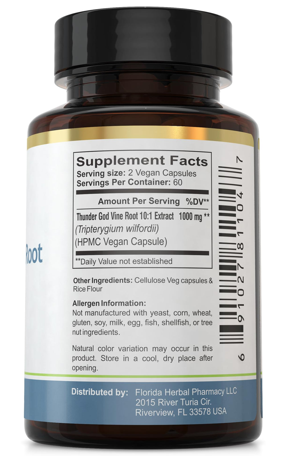 Bottle label showing 10:1 concentrate and 500 mg per capsule