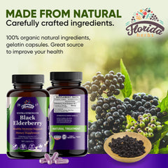 Close-up of Florida Herbs Black Elderberry Capsules bottle label