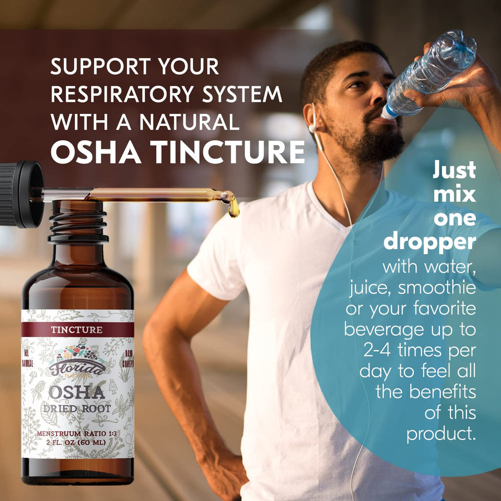 Florida Herbs OSHA Root drops-pour scene—convenient dosing for routine lung detox.