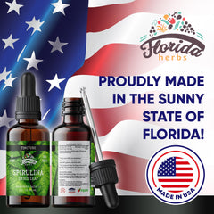 Side view of Florida Herbs Spirulina Tincture bottle under light