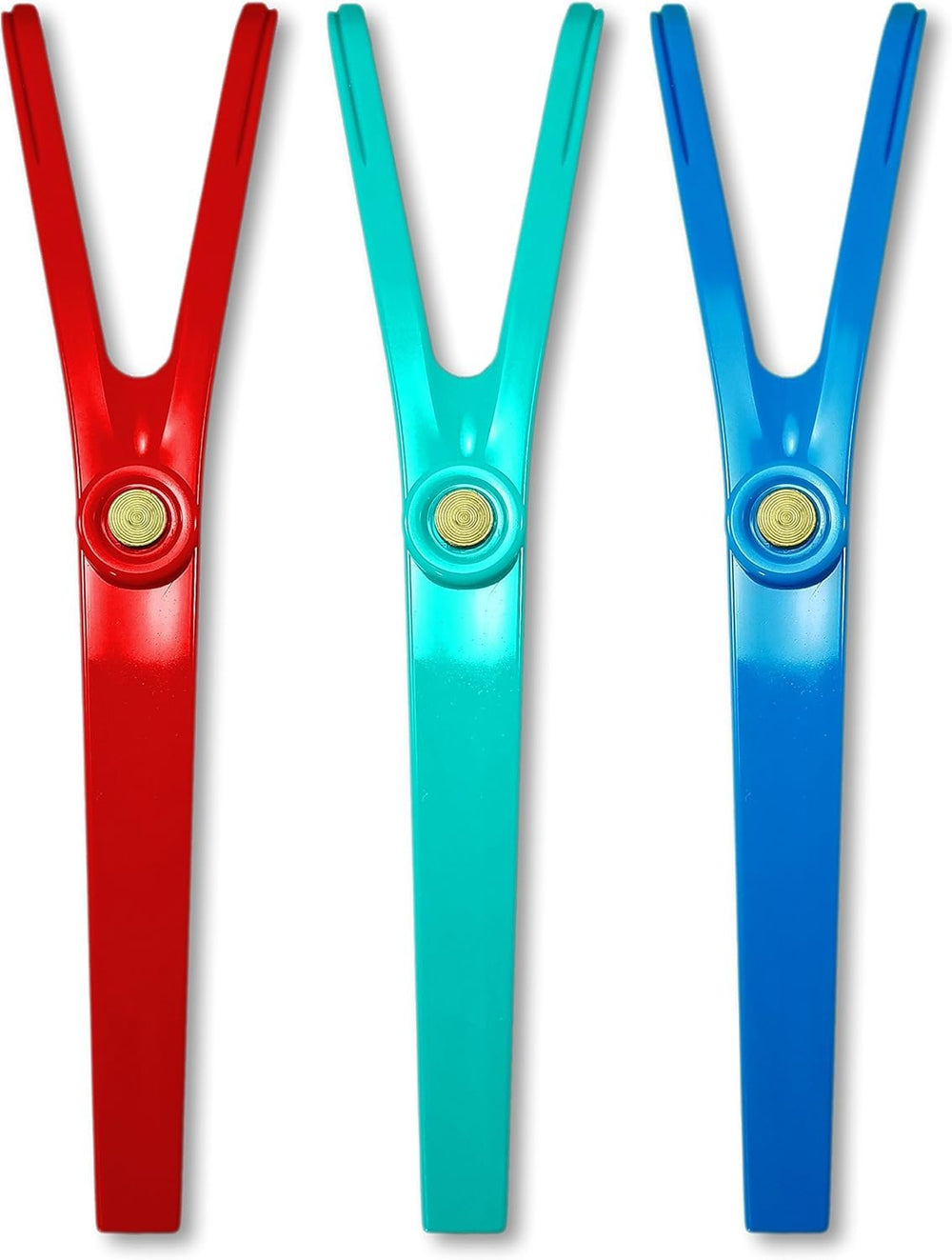Front view of Flossaid 3-pack dental floss holders in assorted colors