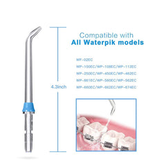 Deep cleaning between teeth with replacement jet tips compatible with Waterpik and other brands