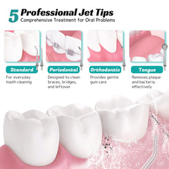 Five rotating nozzle tips included with FlossJet
