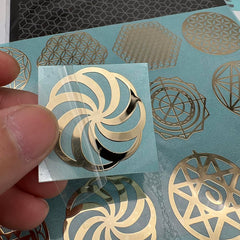 Flower of Life Orgonite sticker gold plated – packaging display