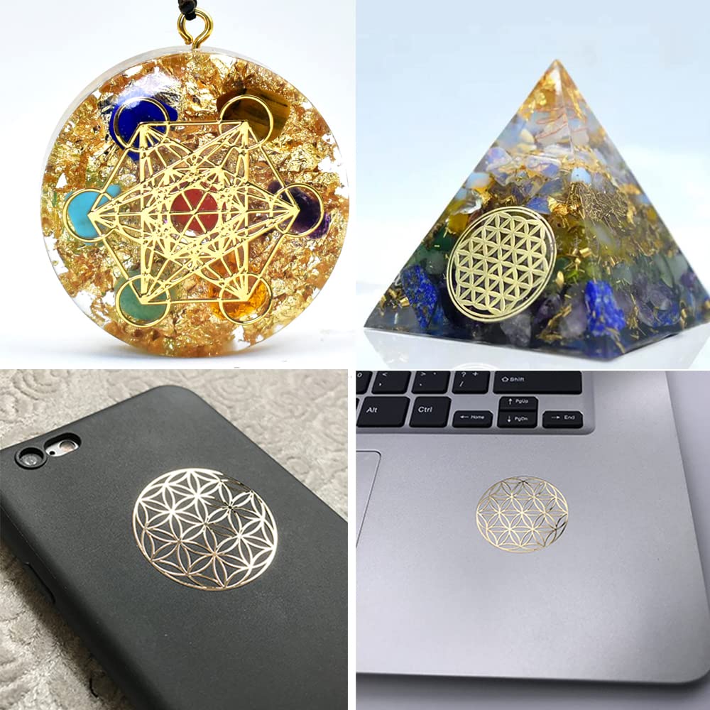 Flower of Life Orgonite sticker silver plated – close-up texture