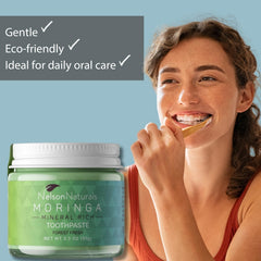 Fluoride-free label on toothpaste packaging