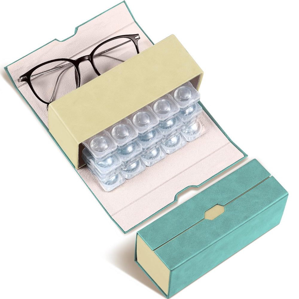 Flutesan green leather 2-in-1 travel contact lens case - exterior