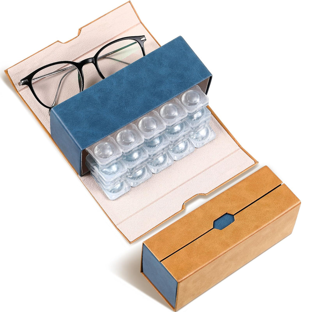 Flutesan brown leather 2-in-1 contact lens case and glasses organizer exterior