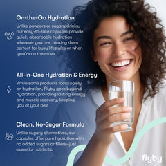 Flyby Electrolyte Capsule pack emphasizes convenient daily hydration without mess.