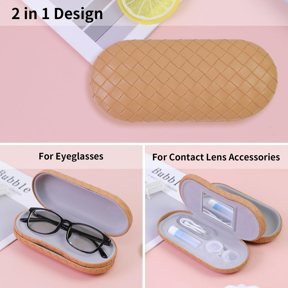Double-sided PU leather hard shell exterior protecting glasses and lenses.