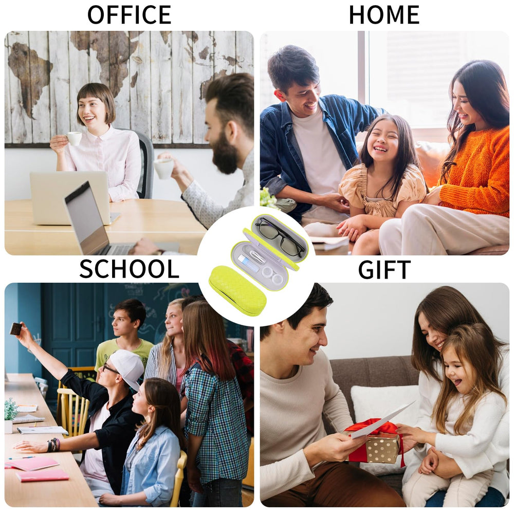 All-in-one lime travel case for glasses and contact lenses with mirror