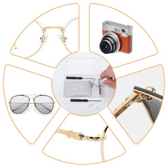 Tweezers and small parts included in the FNANJWQ eyeglasses repair kit