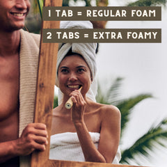 Foaming toothpaste tablets for a regular toothpaste feel