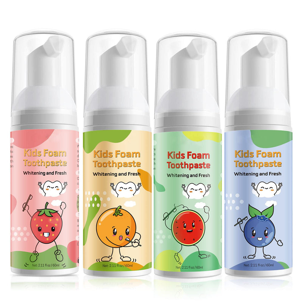 Front view of kids foam toothpaste bottle for toddlers