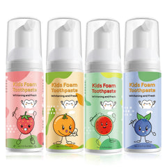 Front view of kids foam toothpaste bottle for toddlers