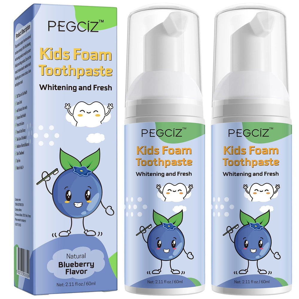 Two-pack of kids foam toothpaste in blueberry flavor