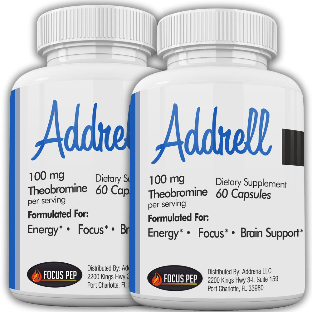 Focus Pep Addrell bottle highlights natural energy support for study sessions.